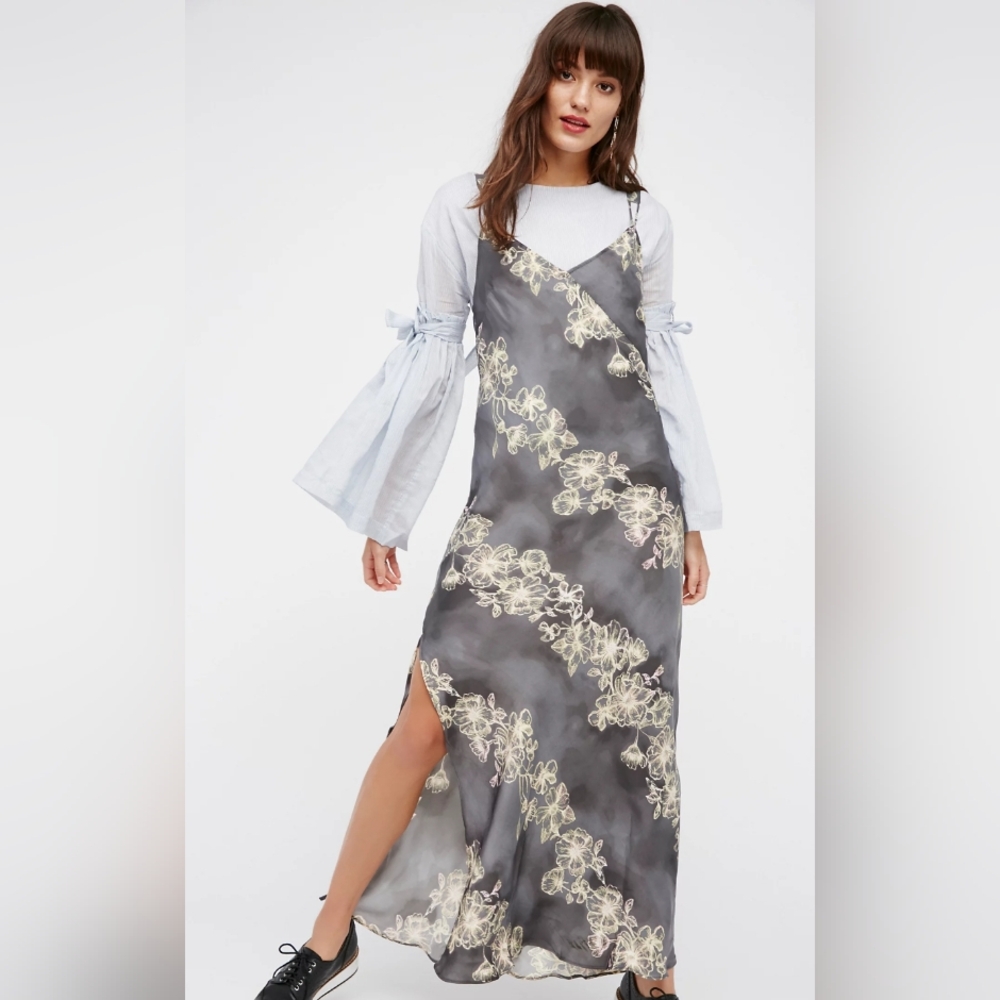 Free People Cassie Girl Satin Floral Midi Slip Dress size small